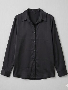 Color Block Black Button Down Blouse Size Medium Women’s Classic Workwear Shirt